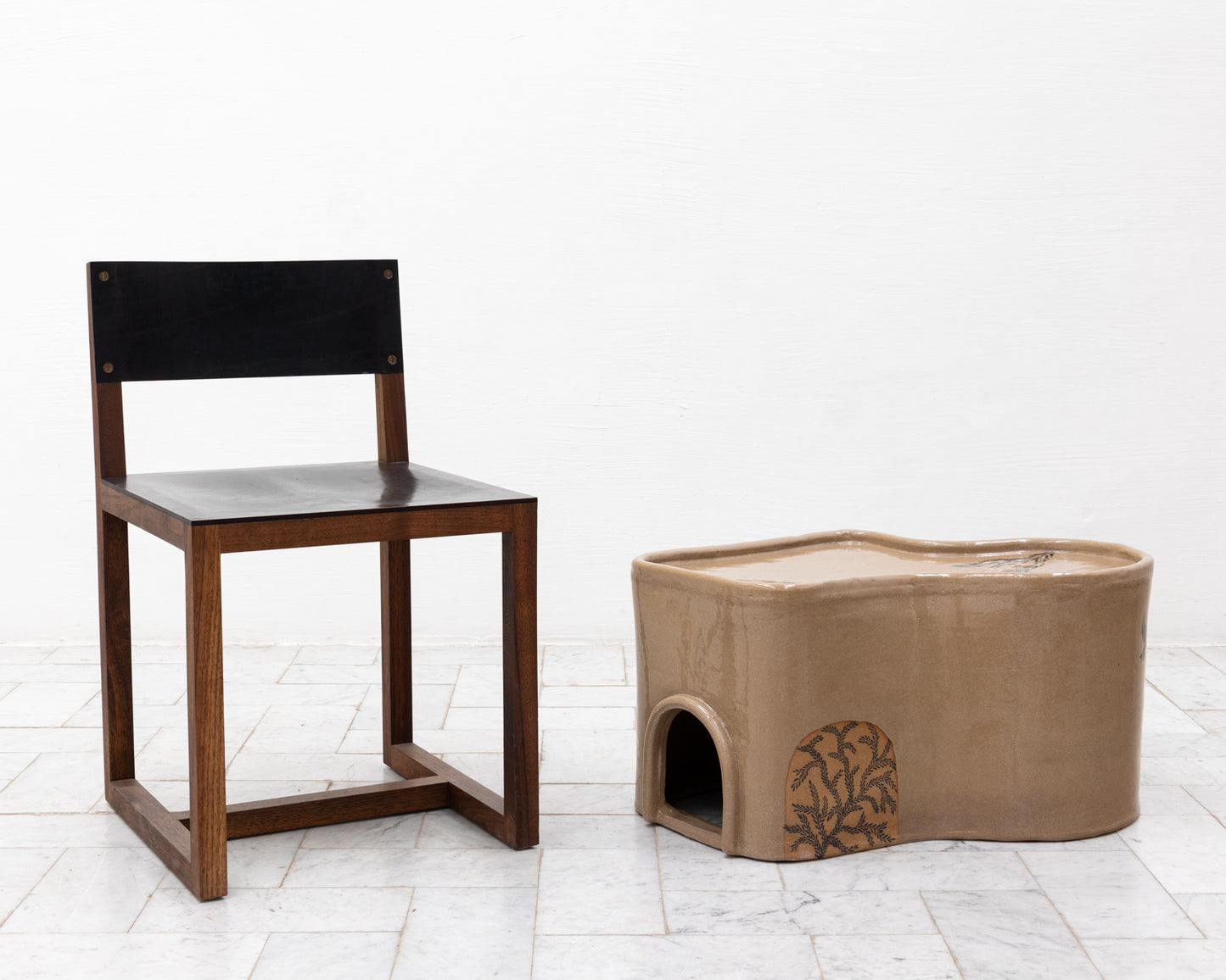 SUPER SPECIAL DALE BLONE SIDE TABLE - 14" H, HAND-PAINTED CERAMIC