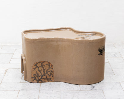 SUPER SPECIAL DALE BLONE SIDE TABLE - 14" H, HAND-PAINTED CERAMIC