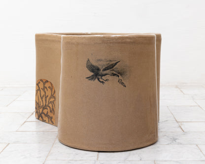 SUPER SPECIAL DALE BLONE SIDE TABLE - 14" H, HAND-PAINTED CERAMIC