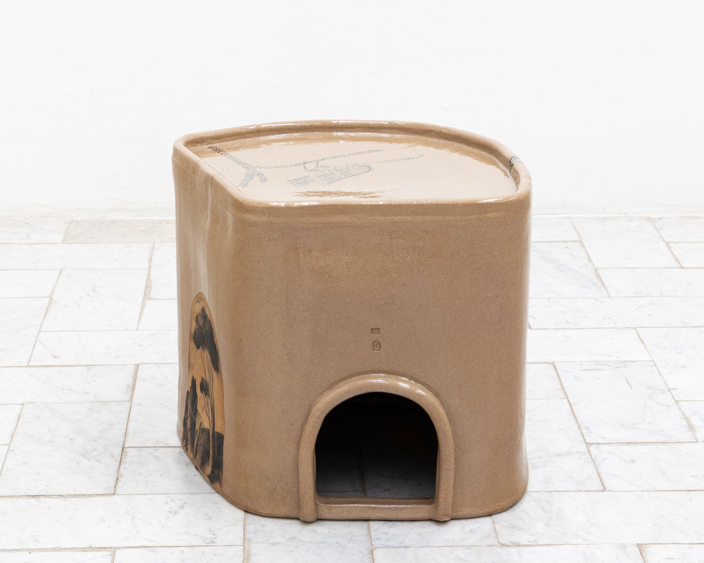 SUPER SPECIAL DALE BLONE SIDE TABLE - 16" H, HAND-PAINTED CERAMIC