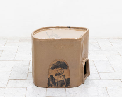 SUPER SPECIAL DALE BLONE SIDE TABLE - 16" H, HAND-PAINTED CERAMIC