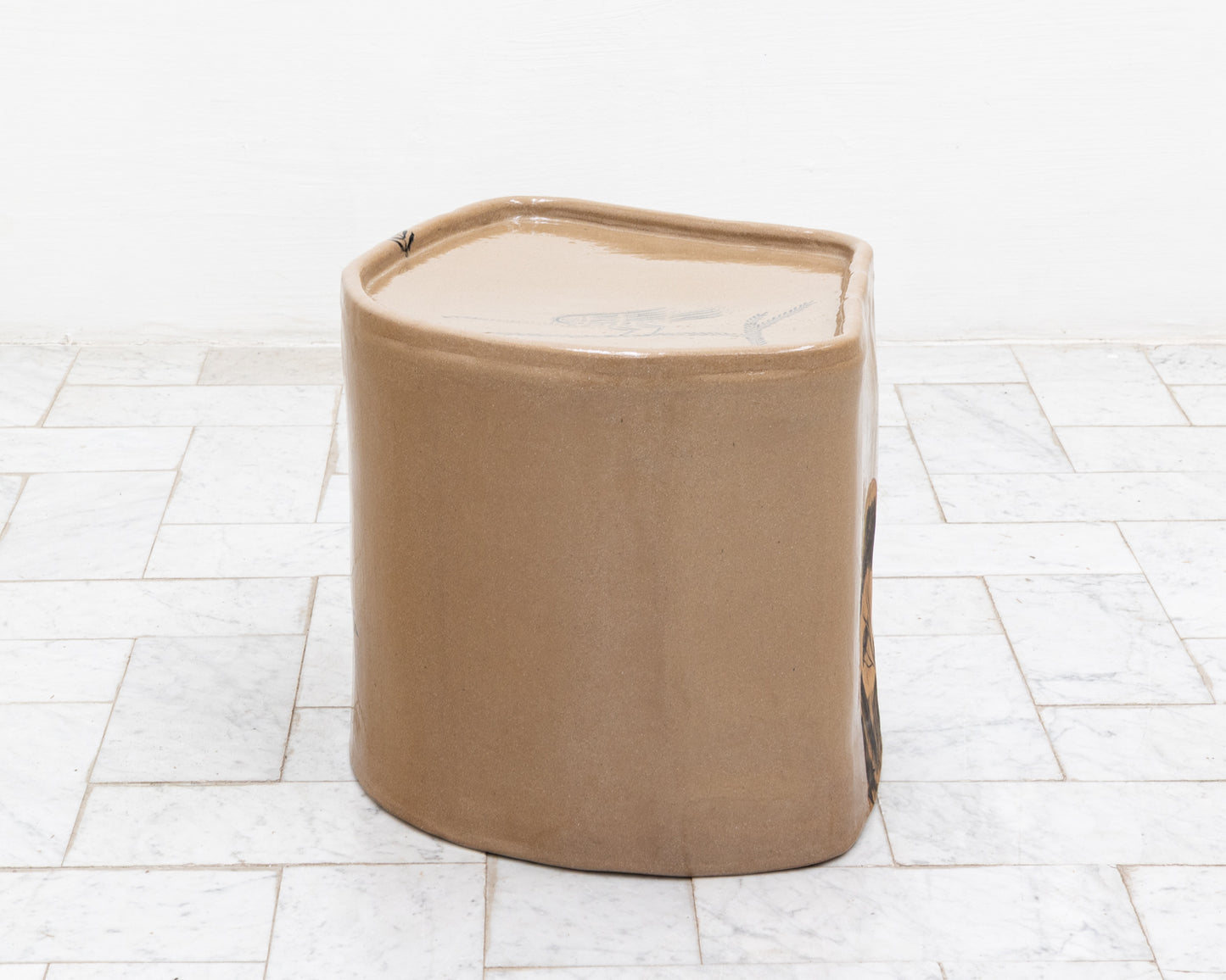 SUPER SPECIAL DALE BLONE SIDE TABLE - 16" H, HAND-PAINTED CERAMIC