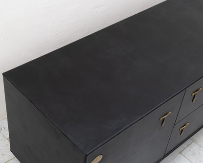 CAPTAIN'S CREDENZA - 96" L, DARK MULLED LEATHER, NATURAL BRONZE HARDWARE