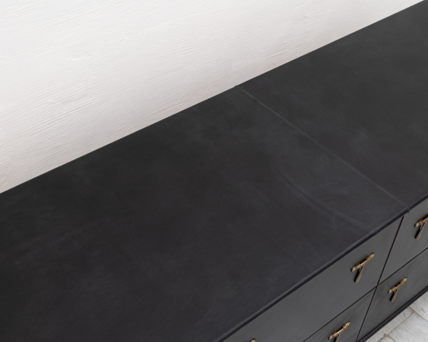 CAPTAIN'S CREDENZA - 96" L, DARK MULLED LEATHER, NATURAL BRONZE HARDWARE