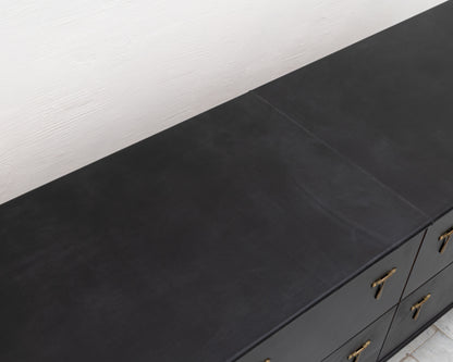 CAPTAIN'S CREDENZA - 96" L, DARK MULLED LEATHER, NATURAL BRONZE HARDWARE