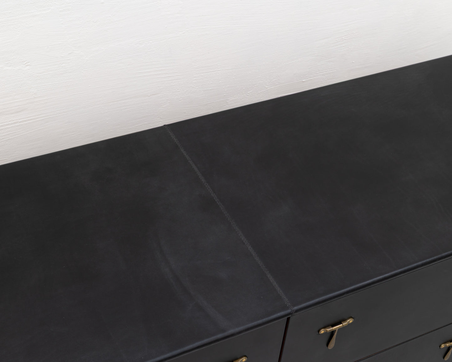 CAPTAIN'S CREDENZA - 96" L, DARK MULLED LEATHER, NATURAL BRONZE HARDWARE