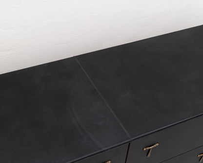 CAPTAIN'S CREDENZA - 96" L, DARK MULLED LEATHER, NATURAL BRONZE HARDWARE