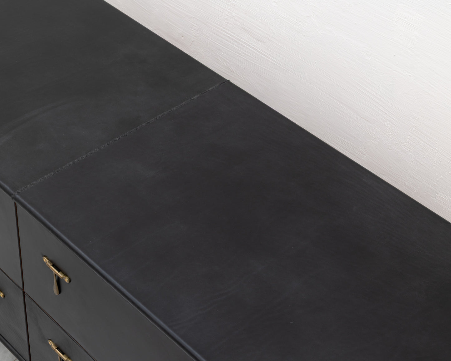 CAPTAIN'S CREDENZA - 96" L, DARK MULLED LEATHER, NATURAL BRONZE HARDWARE