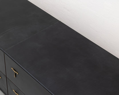 CAPTAIN'S CREDENZA - 96" L, DARK MULLED LEATHER, NATURAL BRONZE HARDWARE