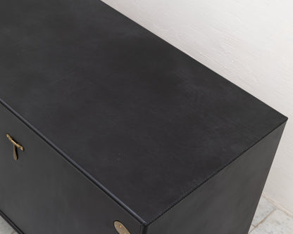 CAPTAIN'S CREDENZA - 96" L, DARK MULLED LEATHER, NATURAL BRONZE HARDWARE