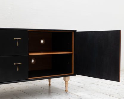 CAPTAIN'S CREDENZA - 96" L, DARK MULLED LEATHER, NATURAL BRONZE HARDWARE