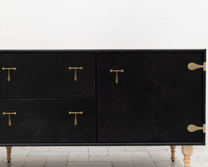 CAPTAIN'S CREDENZA - 96" L, DARK MULLED LEATHER, NATURAL BRONZE HARDWARE