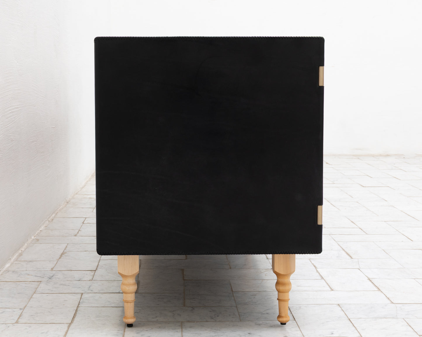 CAPTAIN'S CREDENZA - 96" L, DARK MULLED LEATHER, NATURAL BRONZE HARDWARE
