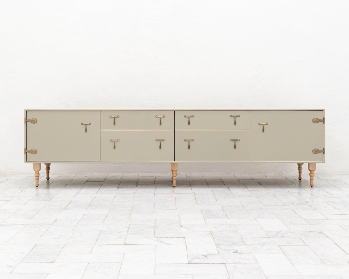 CAPTAIN'S MID CREDENZA - 95" L, PARCHMENT LEATHER, NATURAL BRONZE HARDWARE