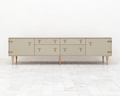 CAPTAIN'S MID CREDENZA - 95" L, PARCHMENT LEATHER, NATURAL BRONZE HARDWARE