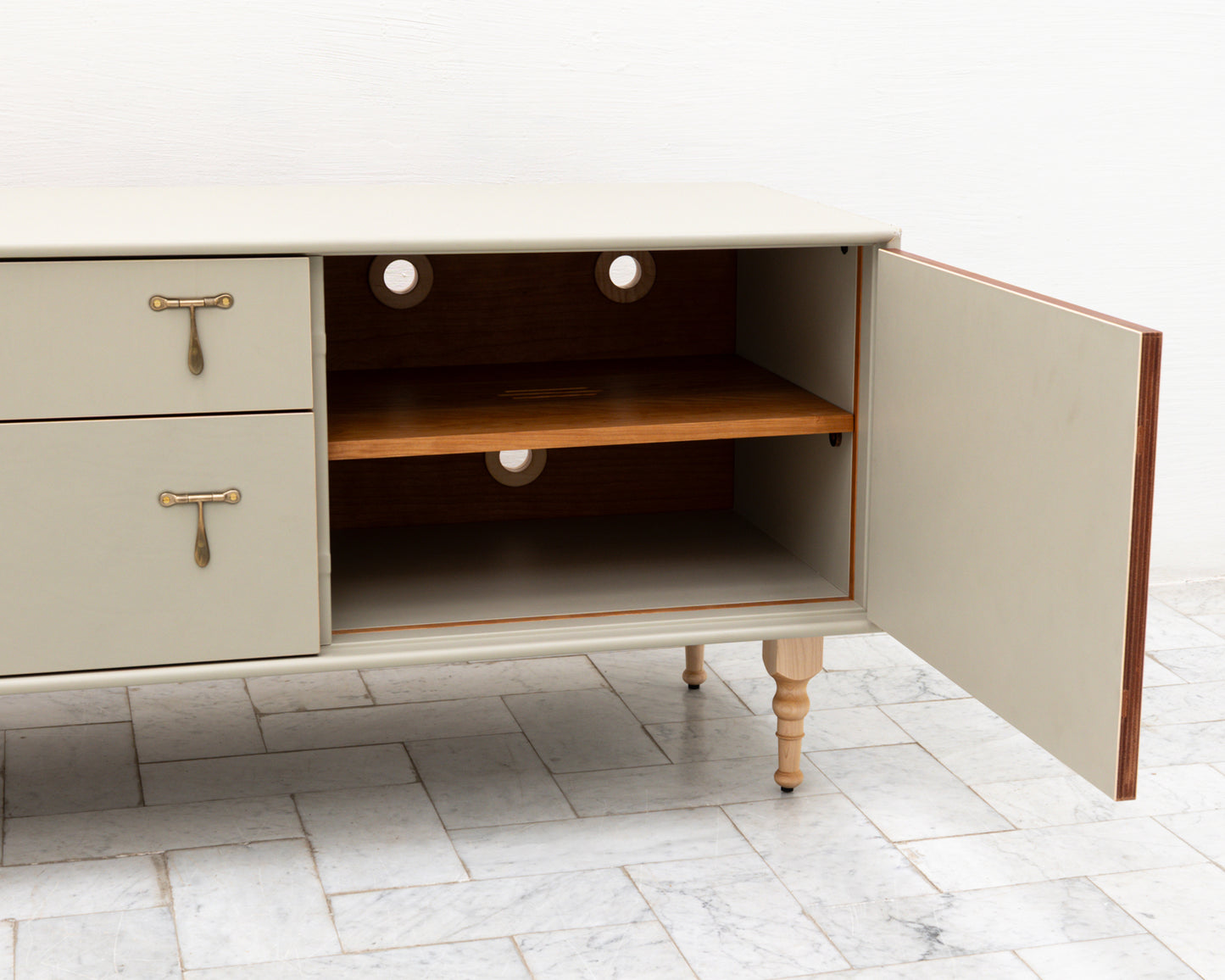 CAPTAIN'S MID CREDENZA - 95" L, PARCHMENT LEATHER, NATURAL BRONZE HARDWARE