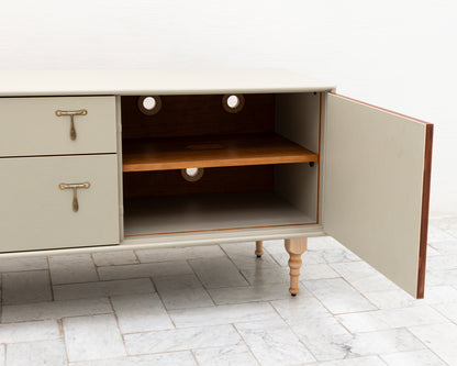 CAPTAIN'S MID CREDENZA - 95" L, PARCHMENT LEATHER, NATURAL BRONZE HARDWARE