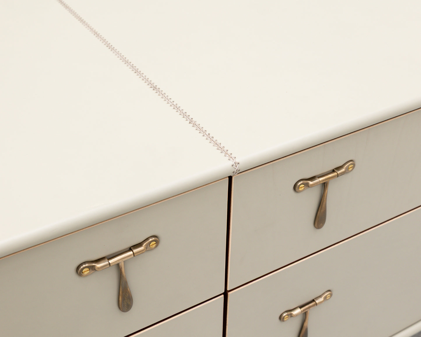 CAPTAIN'S MID CREDENZA - 95" L, PARCHMENT LEATHER, NATURAL BRONZE HARDWARE