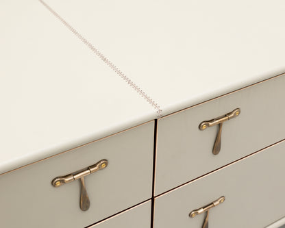 CAPTAIN'S MID CREDENZA - 95" L, PARCHMENT LEATHER, NATURAL BRONZE HARDWARE