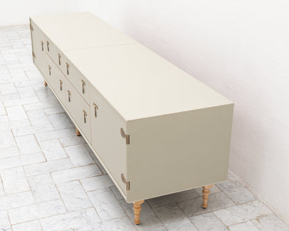 CAPTAIN'S MID CREDENZA - 95" L, PARCHMENT LEATHER, NATURAL BRONZE HARDWARE