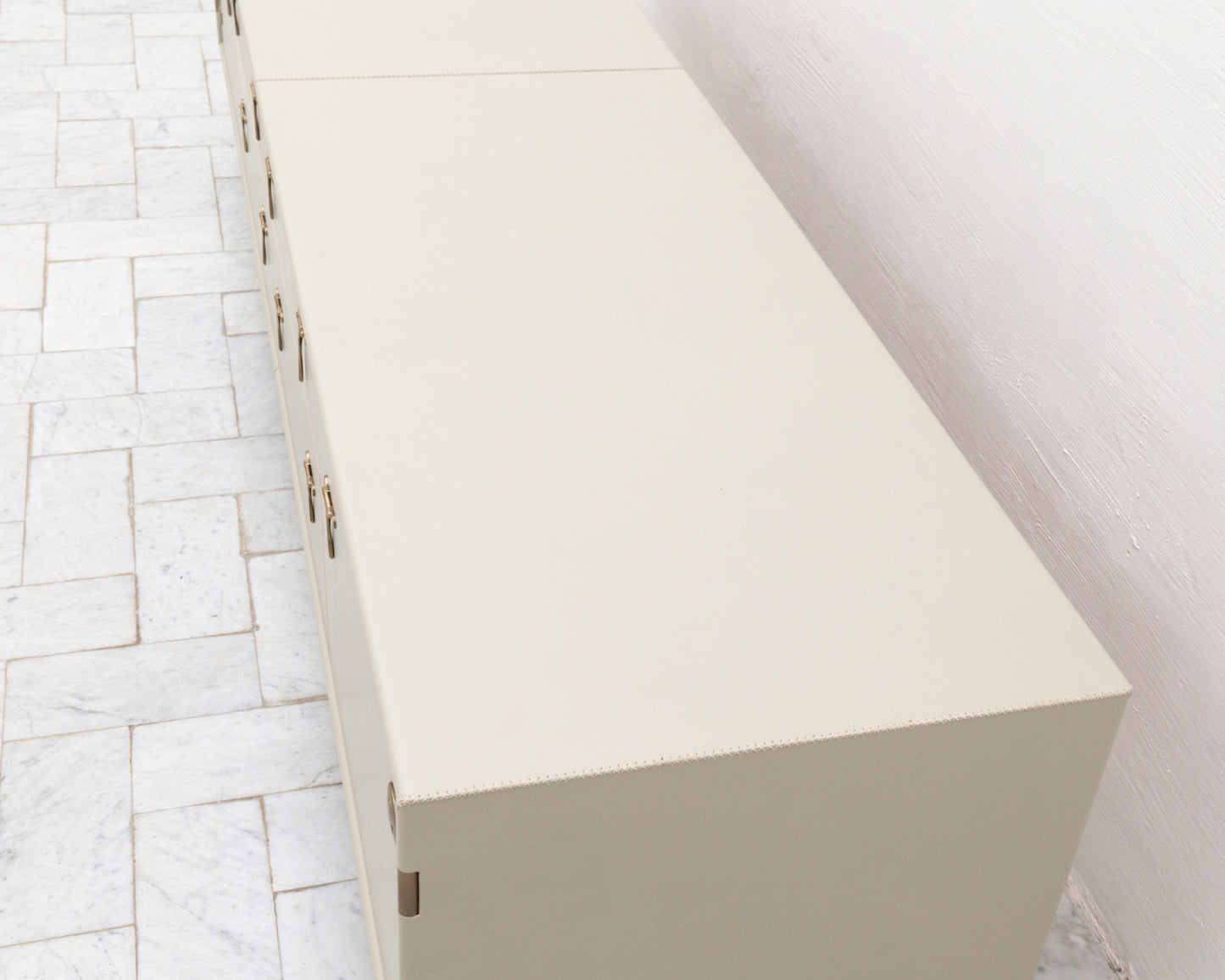 CAPTAIN'S MID CREDENZA - 95" L, PARCHMENT LEATHER, NATURAL BRONZE HARDWARE