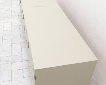 CAPTAIN'S MID CREDENZA - 95" L, PARCHMENT LEATHER, NATURAL BRONZE HARDWARE