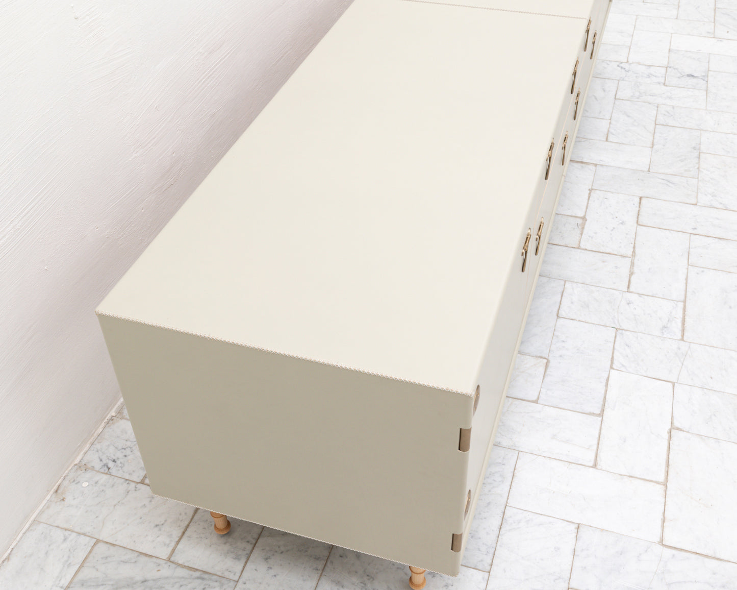 CAPTAIN'S MID CREDENZA - 95" L, PARCHMENT LEATHER, NATURAL BRONZE HARDWARE