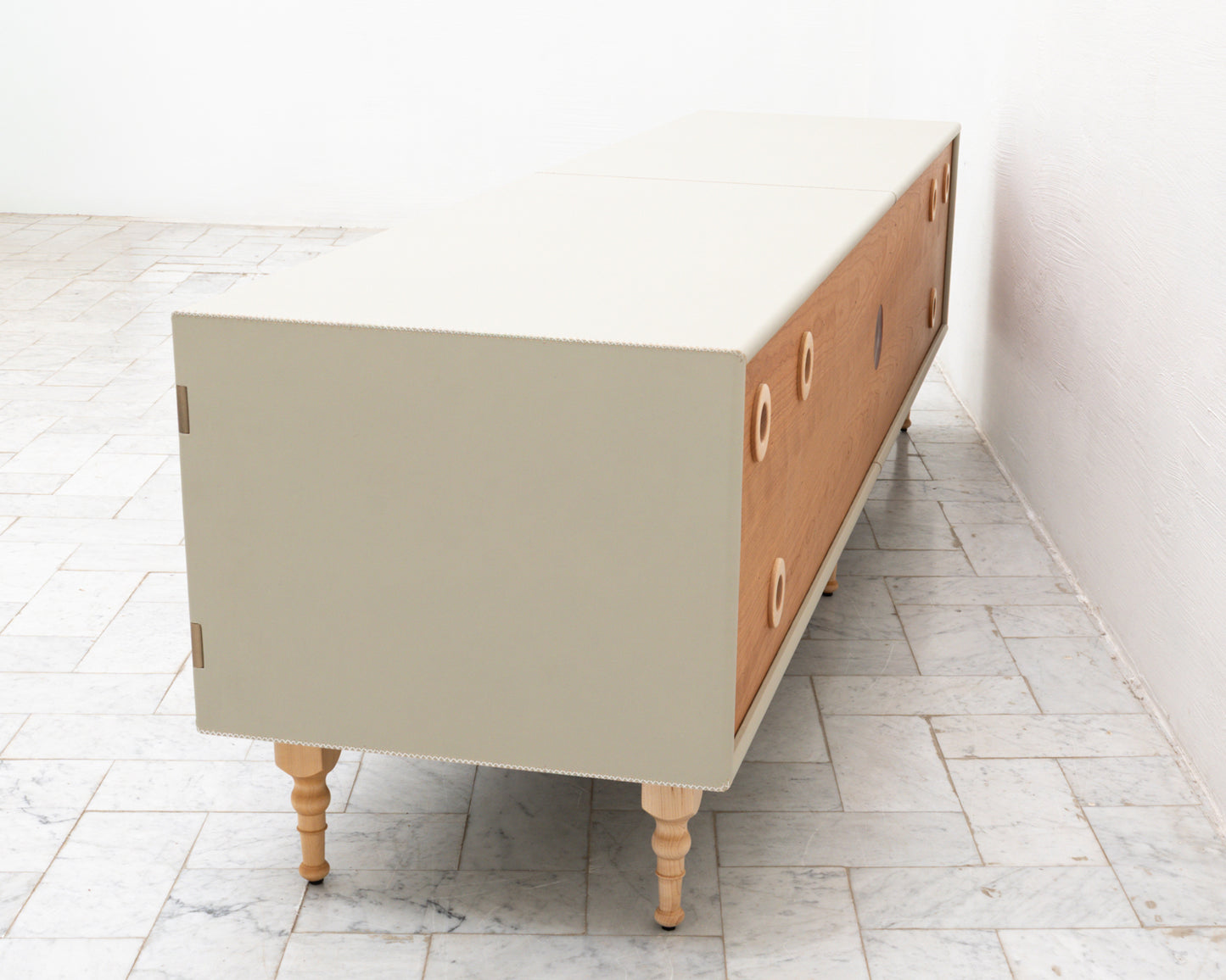 CAPTAIN'S MID CREDENZA - 95" L, PARCHMENT LEATHER, NATURAL BRONZE HARDWARE