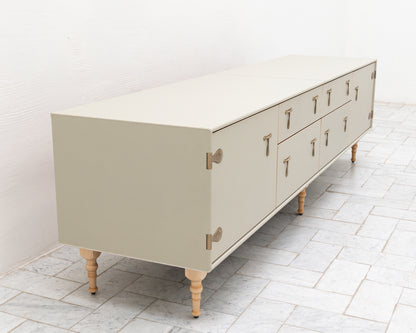 CAPTAIN'S MID CREDENZA - 95" L, PARCHMENT LEATHER, NATURAL BRONZE HARDWARE