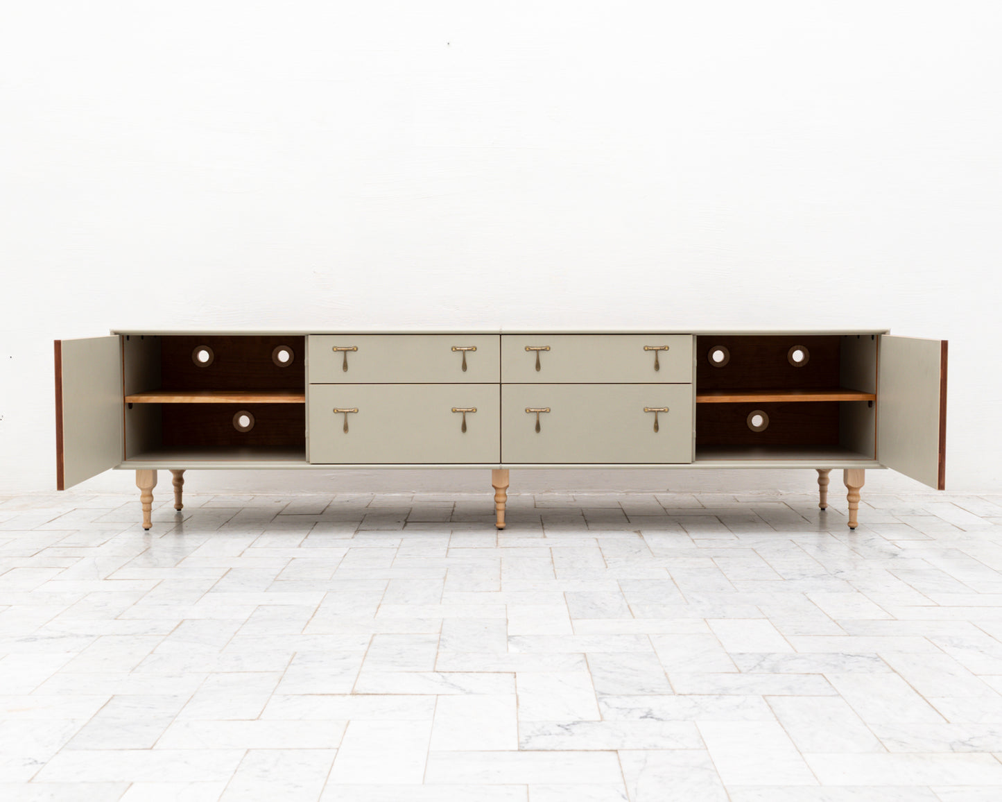CAPTAIN'S MID CREDENZA - 95" L, PARCHMENT LEATHER, NATURAL BRONZE HARDWARE