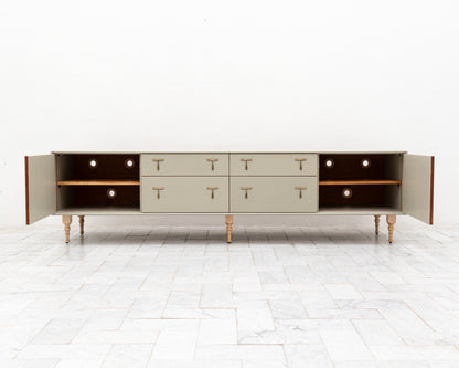 CAPTAIN'S MID CREDENZA - 95" L, PARCHMENT LEATHER, NATURAL BRONZE HARDWARE