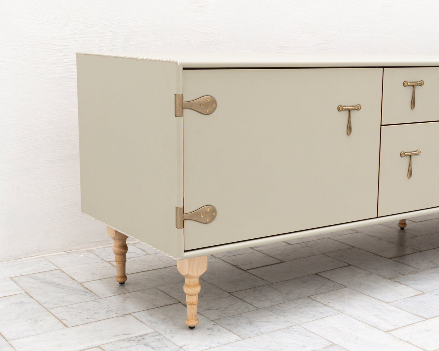 CAPTAIN'S MID CREDENZA - 95" L, PARCHMENT LEATHER, NATURAL BRONZE HARDWARE