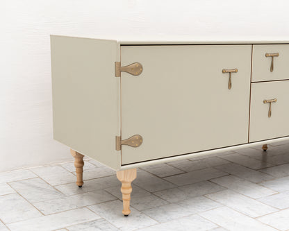 CAPTAIN'S MID CREDENZA - 95" L, PARCHMENT LEATHER, NATURAL BRONZE HARDWARE