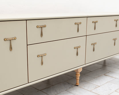 CAPTAIN'S MID CREDENZA - 95" L, PARCHMENT LEATHER, NATURAL BRONZE HARDWARE