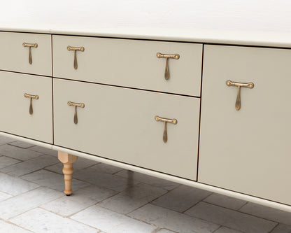 CAPTAIN'S MID CREDENZA - 95" L, PARCHMENT LEATHER, NATURAL BRONZE HARDWARE