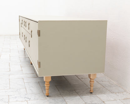 CAPTAIN'S MID CREDENZA - 95" L, PARCHMENT LEATHER, NATURAL BRONZE HARDWARE