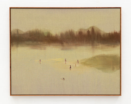 ACRYLIC ON LINEN PAINTING - DISTANT BATHERS #105 - 45.5" W X 36" H