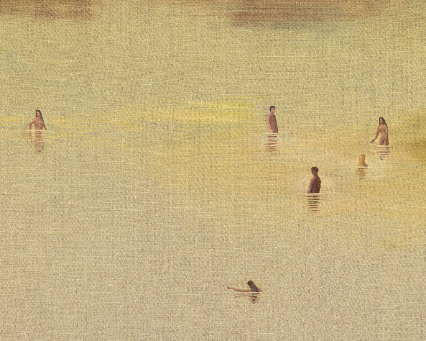 ACRYLIC ON LINEN PAINTING - DISTANT BATHERS #105 - 45.5" W X 36" H