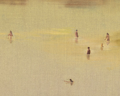 ACRYLIC ON LINEN PAINTING - DISTANT BATHERS #105 - 45.5" W X 36" H