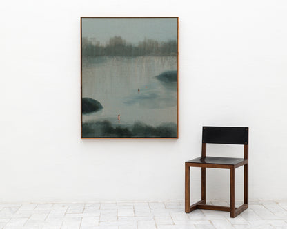 ACRYLIC ON LINEN PAINTING - DISTANT BATHERS #106 - 37" W X 46" H