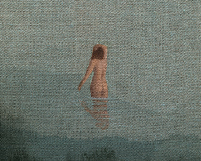 ACRYLIC ON LINEN PAINTING - DISTANT BATHERS #106 - 37" W X 46" H