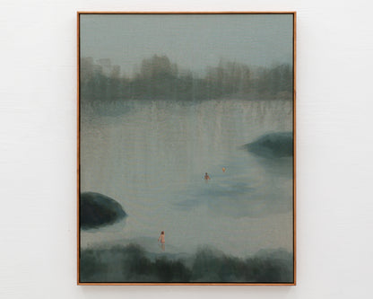 ACRYLIC ON LINEN PAINTING - DISTANT BATHERS #106 - 37" W X 46" H