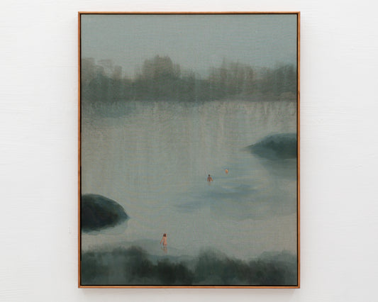 ACRYLIC ON LINEN PAINTING - DISTANT BATHERS #106 - 37" W X 46" H