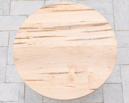 LOTCH SIDE TABLE - 23" DIAMETER NATURAL MAPLE TOP, HAND-PAINTED CERAMIC BASE