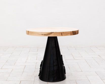 LOTCH SIDE TABLE - 23" DIAMETER NATURAL MAPLE TOP, HAND-PAINTED CERAMIC BASE