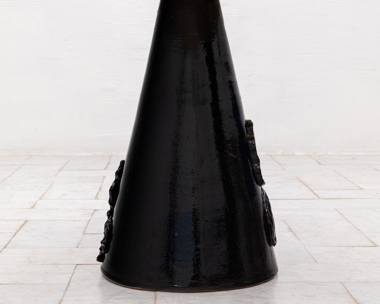LOTCH SIDE TABLE - 23" DIAMETER NATURAL MAPLE TOP, HAND-PAINTED CERAMIC BASE