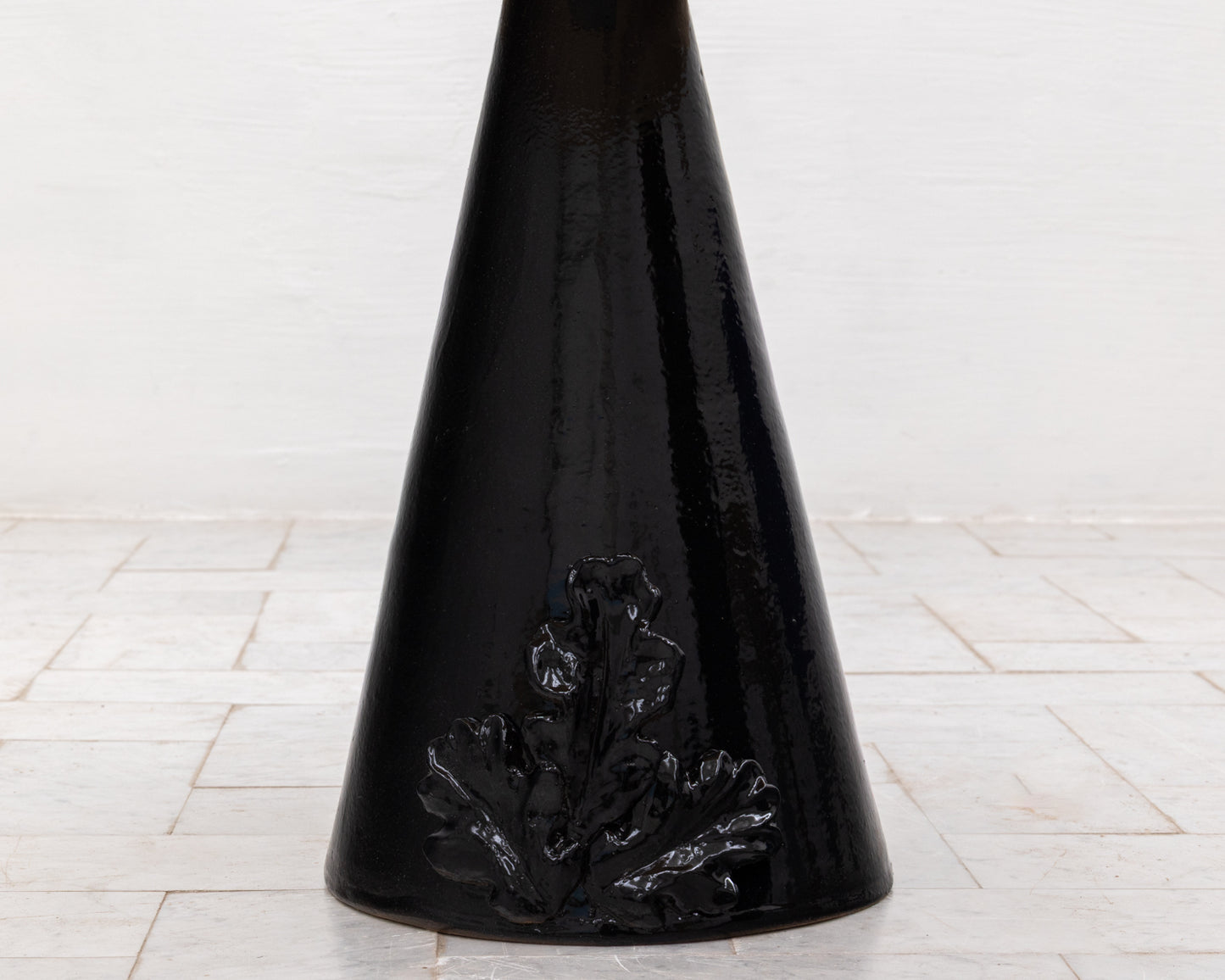 LOTCH SIDE TABLE - 23" DIAMETER NATURAL MAPLE TOP, HAND-PAINTED CERAMIC BASE