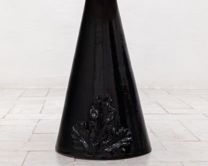 LOTCH SIDE TABLE - 23" DIAMETER NATURAL MAPLE TOP, HAND-PAINTED CERAMIC BASE
