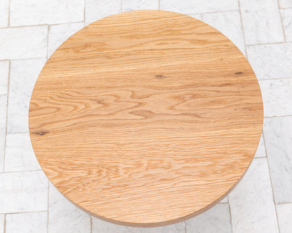 LOTCH SIDE TABLE - 23" DIAMETER NATURAL OAK TOP, HAND-PAINTED CERAMIC BASE