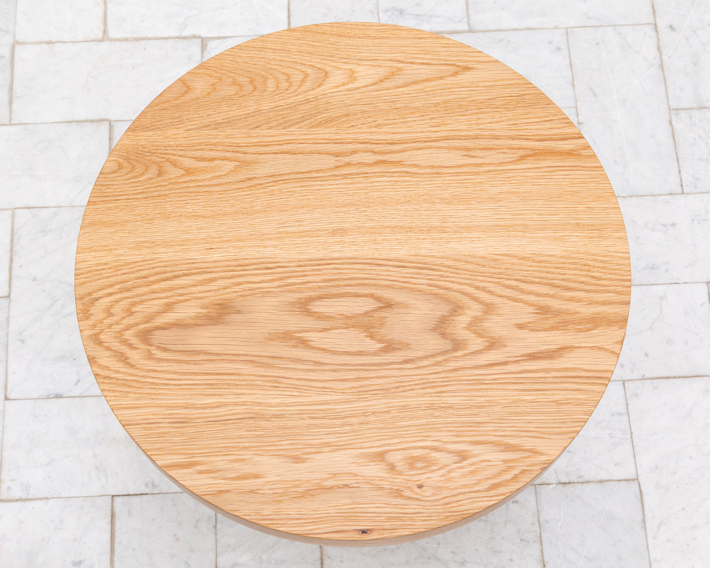 LOTCH SIDE TABLE - 23" DIAMETER NATURAL OAK TOP, HAND-PAINTED CERAMIC BASE